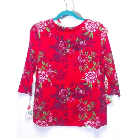 Pioneer Woman Lot of 2 Floral tops Sz M 3/4 Sleeve red and cream soft relaxed EC - Picture 2 of 10